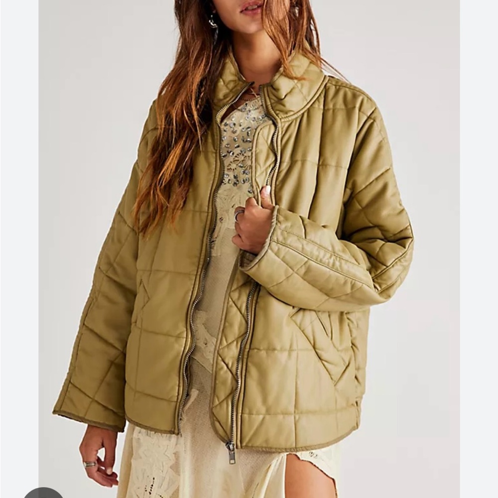 We The Free Olive Vegan Leather Puffer Jacket